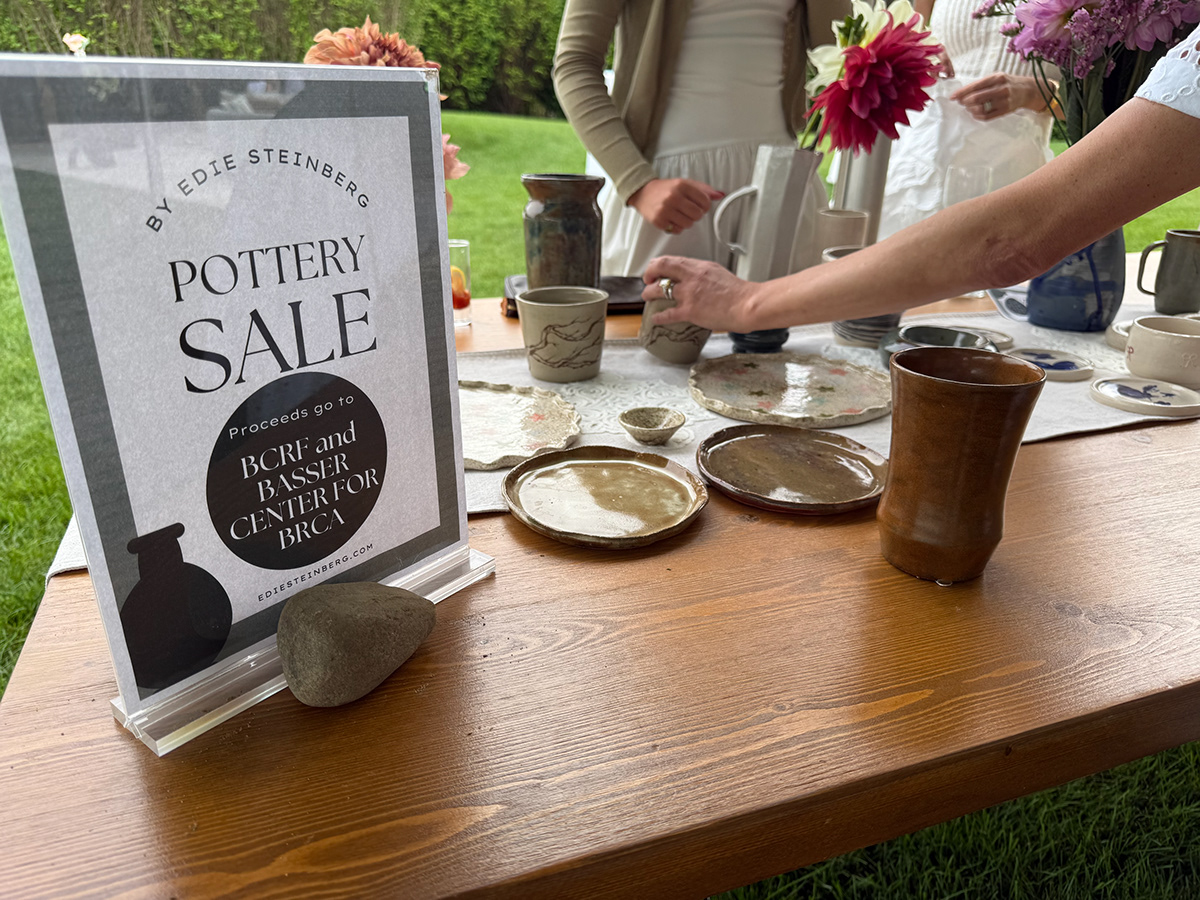Pottery Sale sign — proceeds to BCRF and Basser Center for BRCA