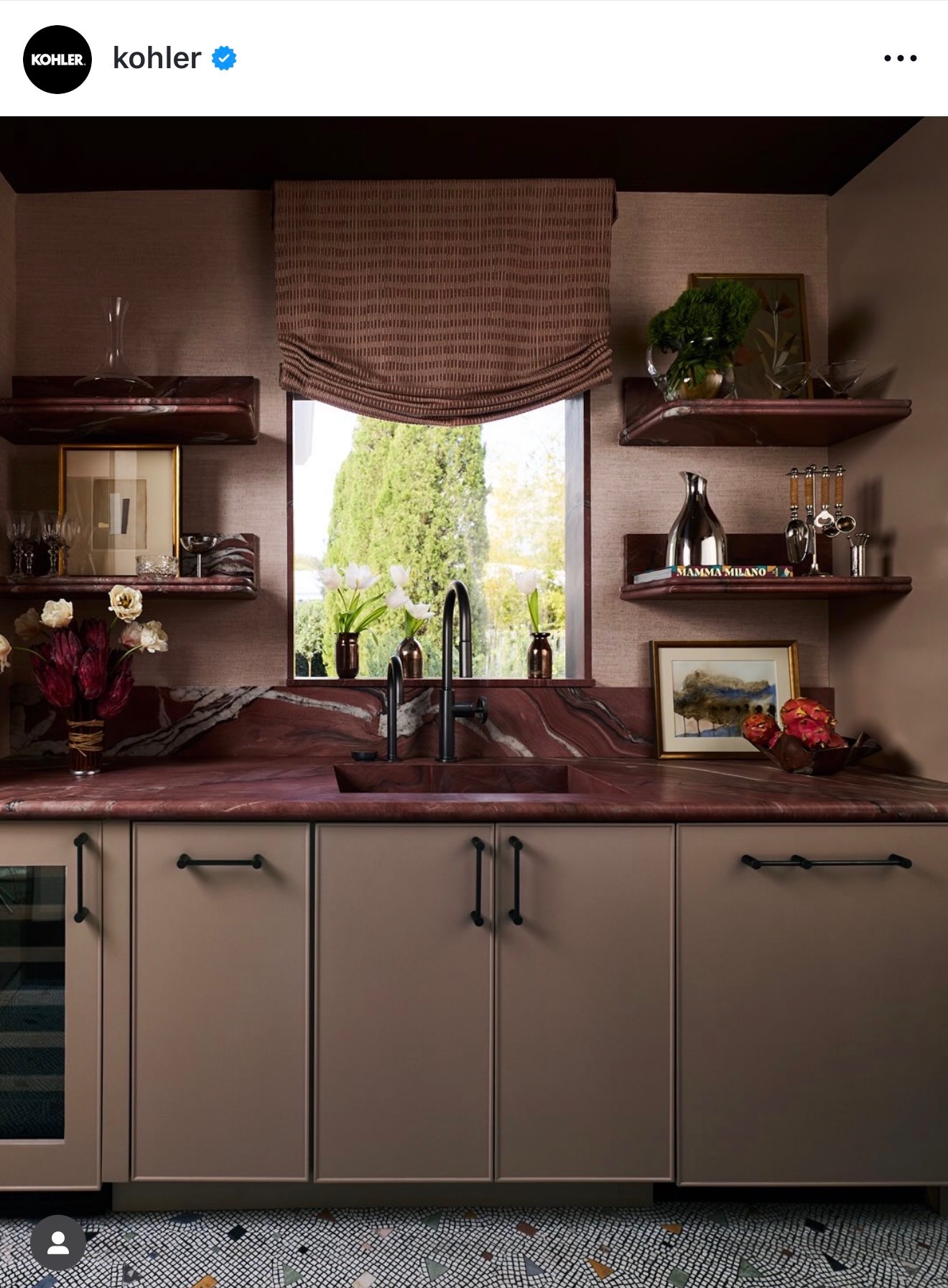 Kohler Instagram — Kips Bay Show House kitchen featuring Edie Steinberg pottery